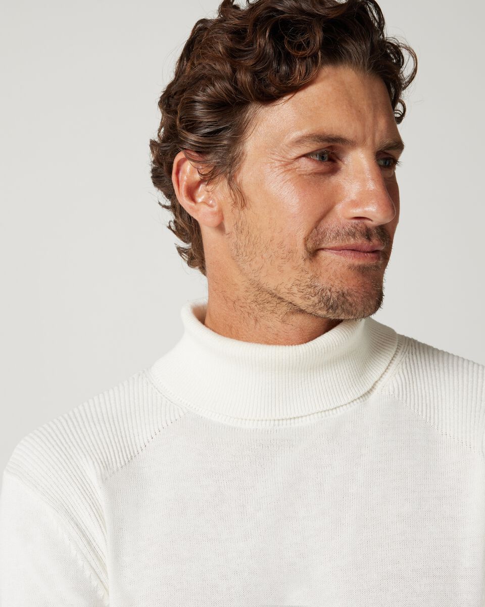 Off White Roll Neck Knit With Rib Detail